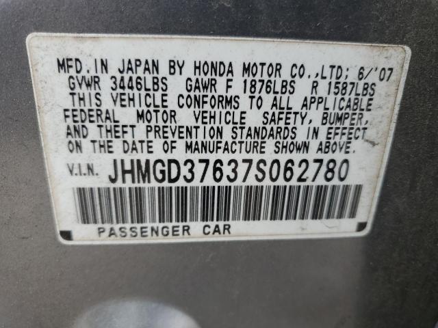 JHMGD37637S062780 - 2007 HONDA FIT S 银色 照片 12