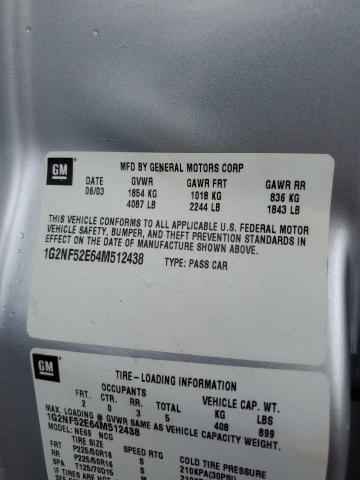 1G2NF52E64M512438 - 2004 PONTIAC GRAND AM SE1 银色 照片 12