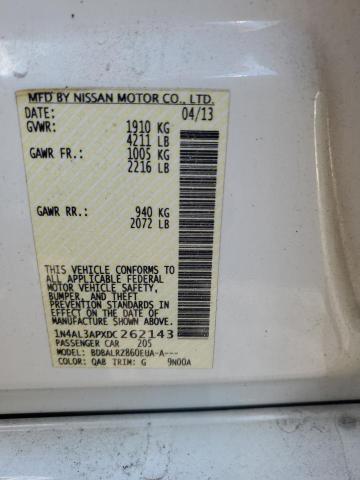 1N4AL3APXDC262143 - 2013 NISSAN ALTIMA 2.5 白色 照片 12