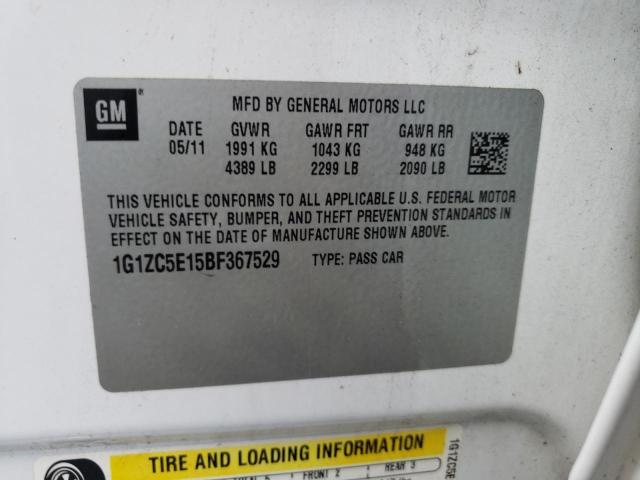 1G1ZC5E15BF367529 - 2011 CHEVROLET MALIBU 1LT Ақ фото 12