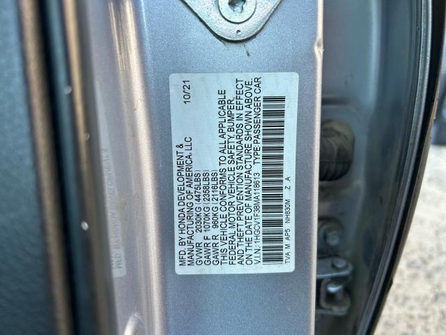 1HGCV1F38MA118613 - 2021 HONDA ACCORD SPORT GRAY photo 10