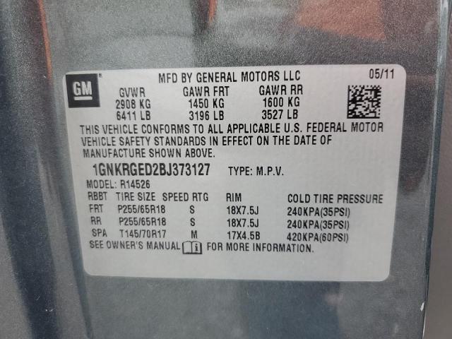 1GNKRGED2BJ373127 - 2011 CHEVROLET TRAVERSE LT رمادي صورة 13