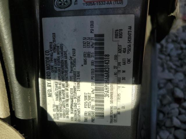 3FAHP0HA6AR314318 - 2010 FORD FUSION SE GRAY photo 12