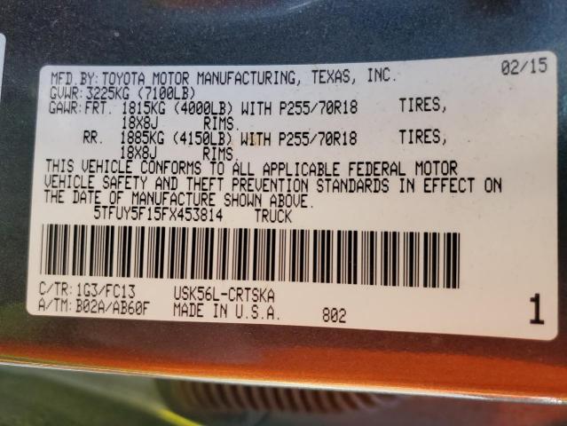 5TFUY5F15FX453814 - 2015 TOYOTA TUNDRA DOUBLE CAB SR/SR5 GRAY photo 12