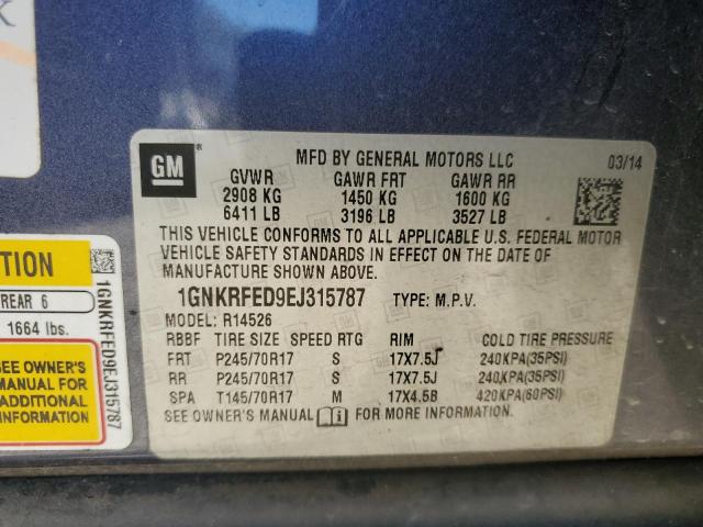 1GNKRFED9EJ315787 - 2014 CHEVROLET TRAVERSE LS BLUE photo 13