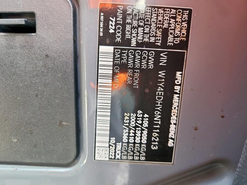 W1Y4EDHY6NT116213 - 2022 MERCEDES-BENZ SPRINTER 2500 Сірий фото 14