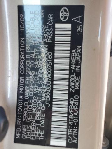 JTDKN3DU7A0075160 - 2010 TOYOTA PRIUS BEIGE photo 12
