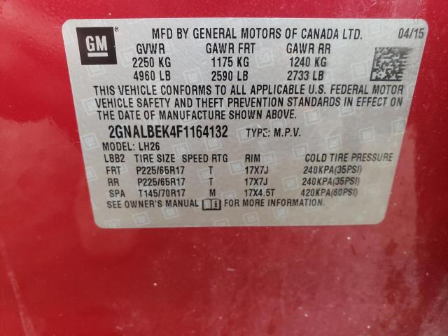 2GNALBEK4F1164132 - 2015 CHEVROLET EQUINOX LT RED photo 13