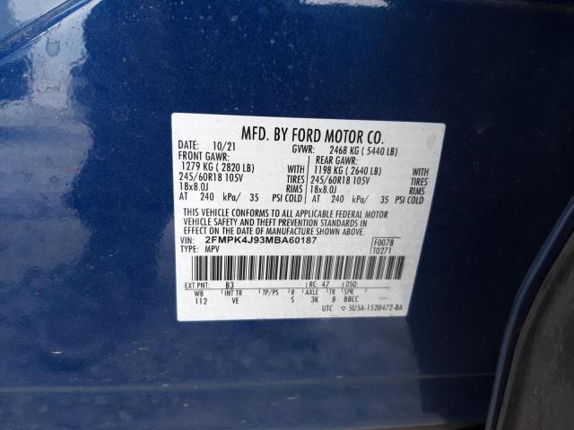 2FMPK4J93MBA60187 - 2021 FORD EDGE SEL BLUE photo 14