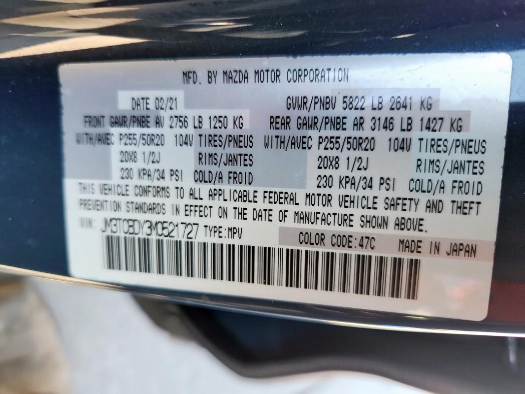 JM3TCBDY3M0521727 - 2021 MAZDA CX-9 GRAND TOURING GRAY photo 14