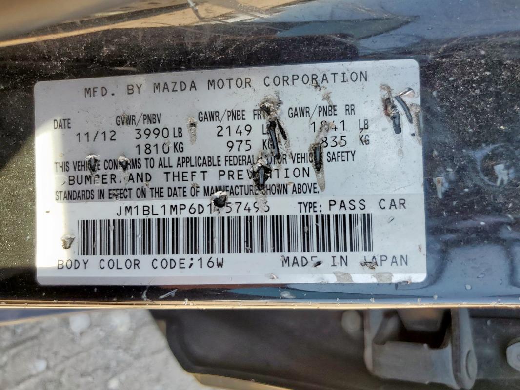 JM1BL1MP6D1757496 - 2013 MAZDA 3 I შავი ფოტო 12