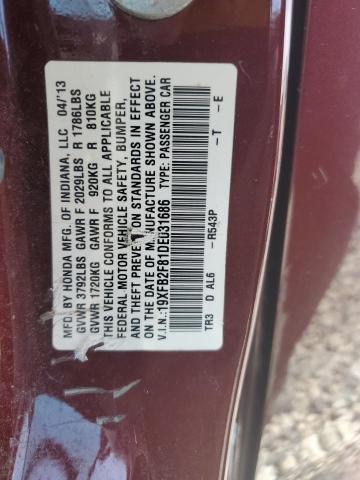 19XFB2F81DE031686 - 2013 HONDA CIVIC EX BURGUNDY photo 13
