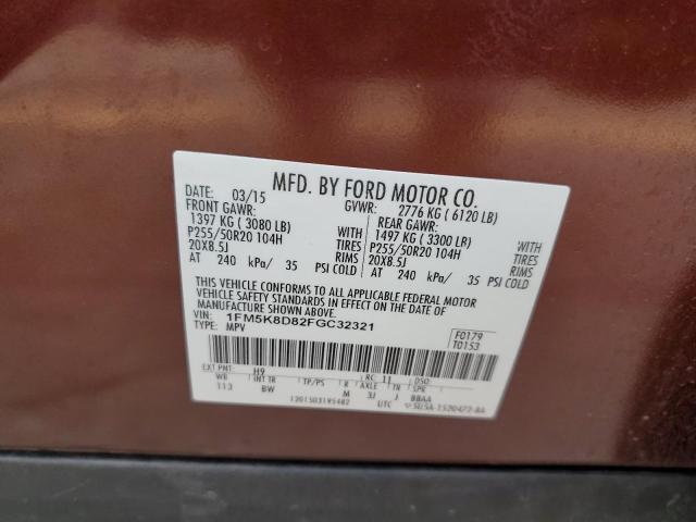 1FM5K8D82FGC32321 - 2015 FORD EXPLORER XLT 橙色 照片 14