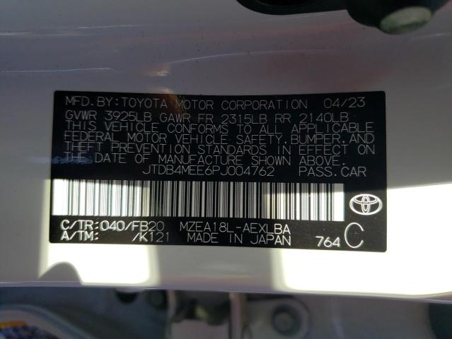 JTDB4MEE6PJ004762 - 2023 TOYOTA COROLLA LE WHITE photo 13