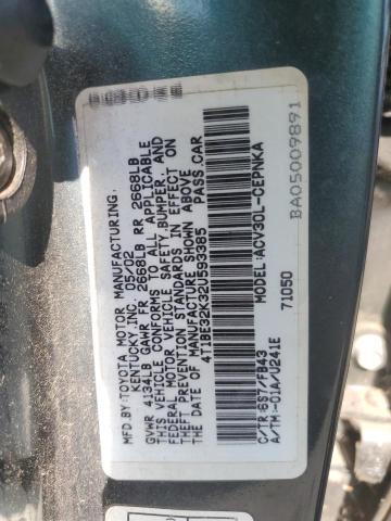 4T1BE32K32U593385 - 2002 TOYOTA CAMRY LE GREEN photo 12