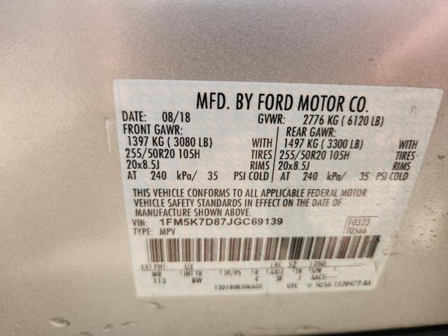 1FM5K7D87JGC69139 - 2018 FORD EXPLORER XLT Gümüş foto 14