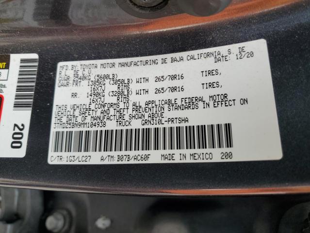 3TMDZ5BN9MM104938 - 2021 TOYOTA TACOMA DOUBLE CAB 灰色 照片 13