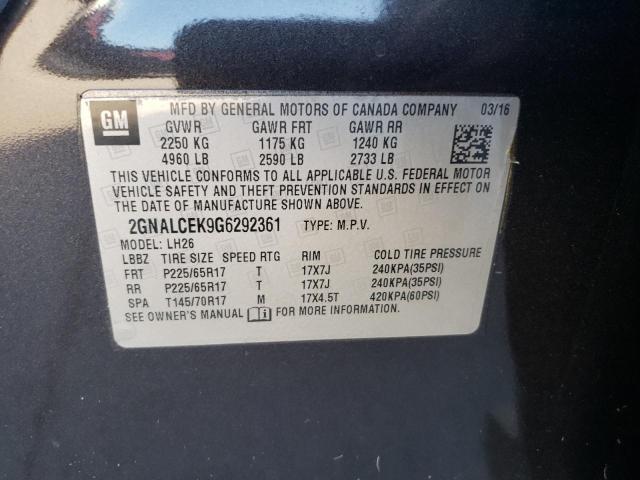 2GNALCEK9G6292361 - 2016 CHEVROLET EQUINOX LT GRAY photo 13