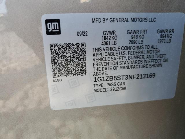 1G1ZB5ST3NF213169 - 2022 CHEVROLET MALIBU LS Բեժ լուսանկար 13