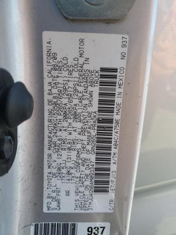 3TMJU4GN6AM093347 - 2010 TOYOTA TACOMA DOUBLE CAB PRERUNNER SILVER photo 12