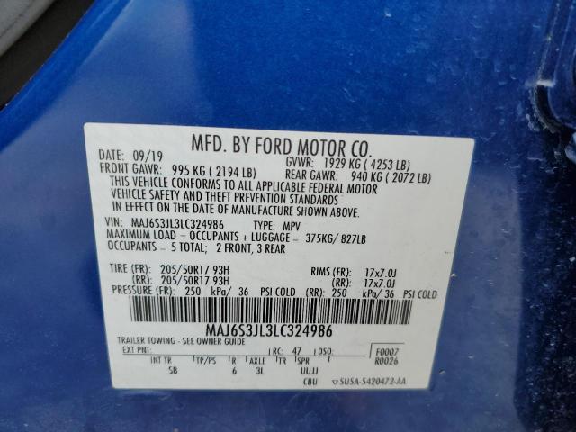 MAJ6S3JL3LC324986 - 2020 FORD ECOSPORT SES BLUE photo 12