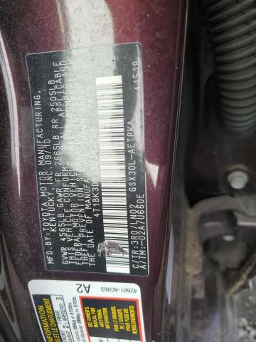 4T1BK3DB3BU395704 - 2011 TOYOTA AVALON BASE Lila Foto 12