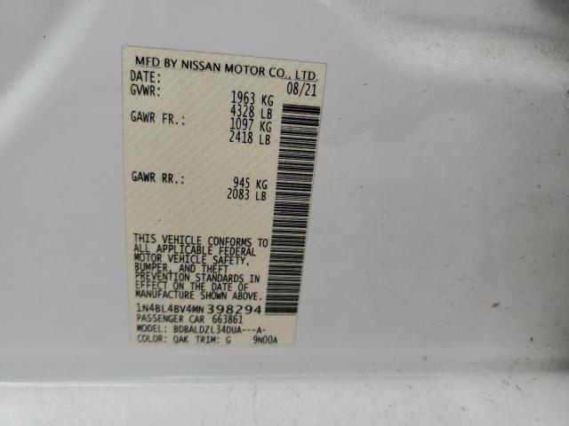 1N4BL4BV4MN398294 - 2021 NISSAN ALTIMA S WHITE photo 12