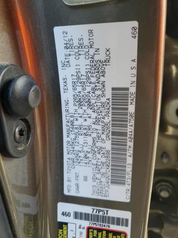 5TFJU4GN7CX022896 - 2012 TOYOTA TACOMA DOUBLE CAB PRERUNNER TAN photo 12