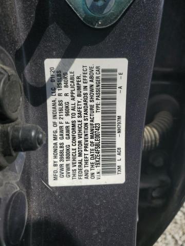 19XZE4F58LE007423 - 2020 HONDA INSIGHT EX ნაცრისფერი ფოტო 12