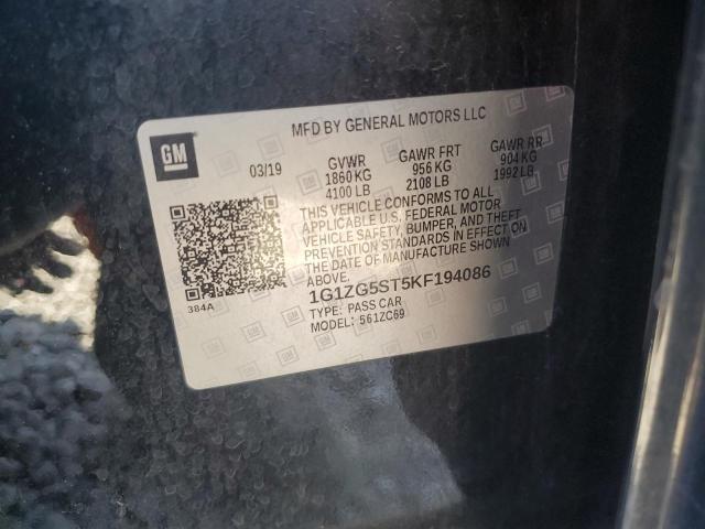 1G1ZG5ST5KF194086 - 2019 CHEVROLET MALIBU RS შავი ფოტო 12