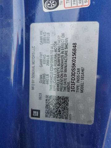 1G1FD3DS5K0156848 - 2019 CHEVROLET CAMARO LT أزرق صورة 13