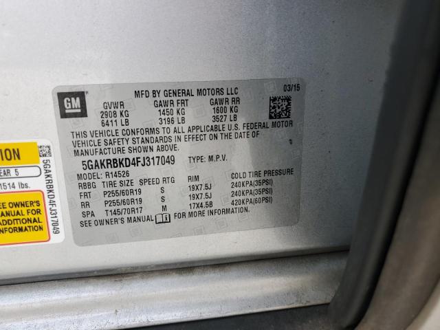 5GAKRBKD4FJ317049 - 2015 BUICK ENCLAVE SILVER photo 13