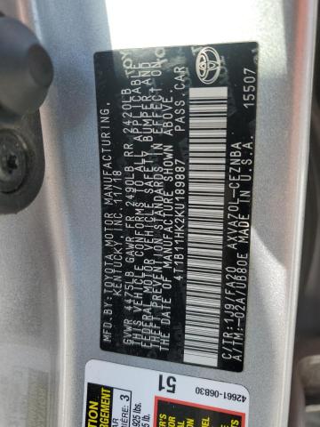 4T1B11HK2KU189887 - 2019 TOYOTA CAMRY L SILVER photo 13