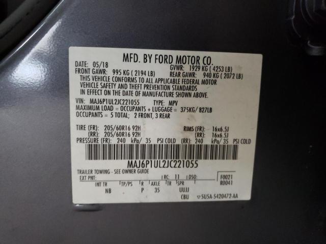 MAJ6P1UL2JC221055 - 2018 FORD ECOSPORT SE GRAY photo 12