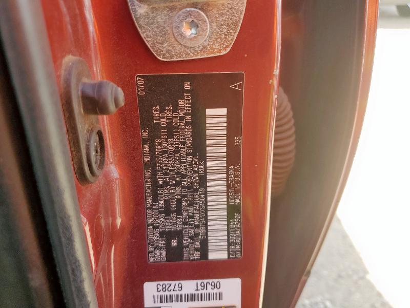 5TBRT54177S450419 - 2007 TOYOTA TUNDRA DOUBLE CAB SR5 RED photo 12