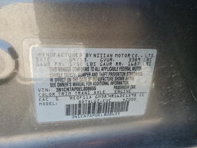 3N1CN7AP0EL808655 - 2014 NISSAN VERSA S GRAY photo 12