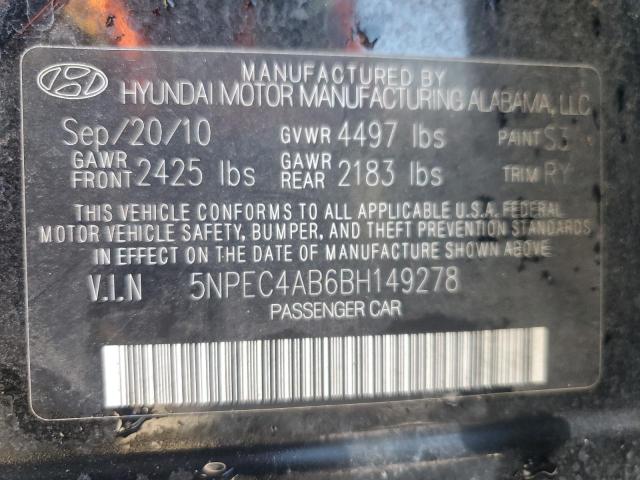 5NPEC4AB6BH149278 - 2011 HYUNDAI SONATA SE BLACK photo 12