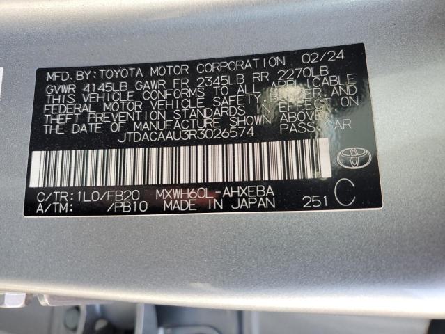 JTDACAAU3R3026574 - 2024 TOYOTA PRIUS LE SILVER photo 12