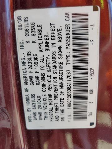 1HGCP26808A117067 - 2008 HONDA ACCORD EXL BURGUNDY photo 13