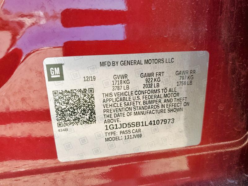 1G1JD5SB1L4107973 - 2020 CHEVROLET SONIC LT RED photo 13