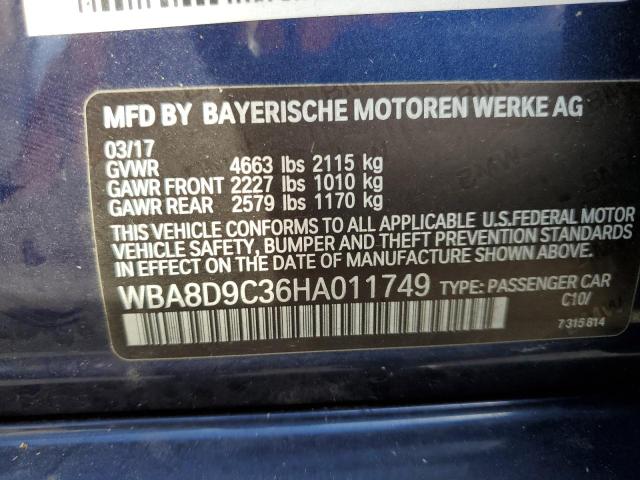 WBA8D9C36HA011749 - 2017 BMW 330 XI BLUE photo 12