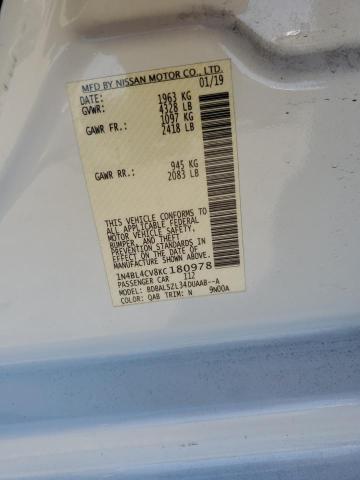 1N4BL4CV8KC180978 - 2019 NISSAN ALTIMA SR WHITE photo 12