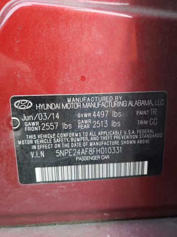 5NPE24AF8FH010331 - 2015 HYUNDAI SONATA SE RED photo 12