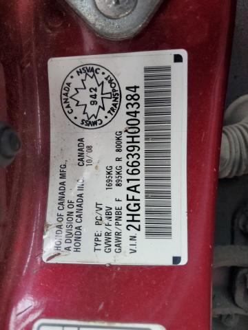 2HGFA16639H004384 - 2009 HONDA CIVIC LX-S RED photo 13