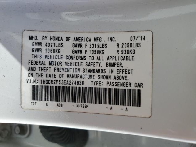 1HGCR2F53EA274636 - 2014 HONDA ACCORD SPORT 白色 照片 12