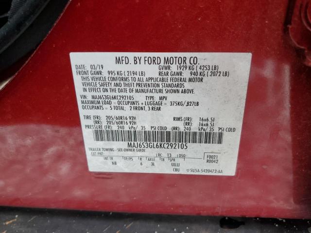 MAJ6S3GL6KC292105 - 2019 FORD ECOSPORT SE 红色 照片 13