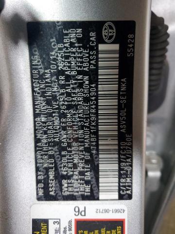 4T4BF1FK9FR454904 - 2015 TOYOTA CAMRY LE SILVER photo 12