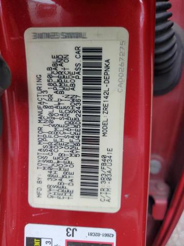 5YFBU4EE5DP224367 - 2013 TOYOTA COROLLA BASE RED photo 12