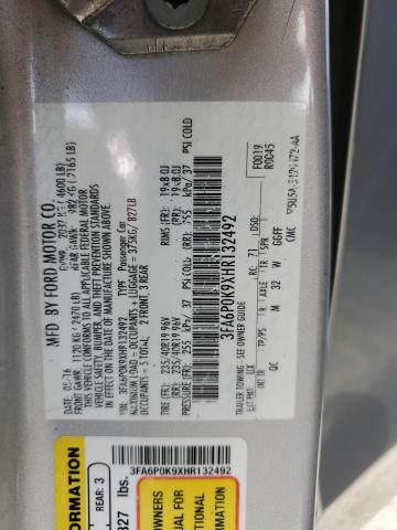 3FA6P0K9XHR132492 - 2017 FORD FUSION TITANIUM SILVER photo 12