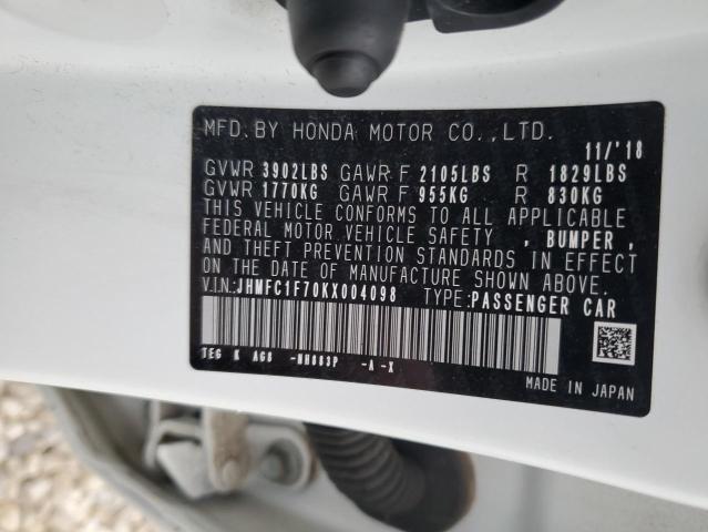 JHMFC1F70KX004098 - 2019 HONDA CIVIC EXL თეთრი ფოტო 12